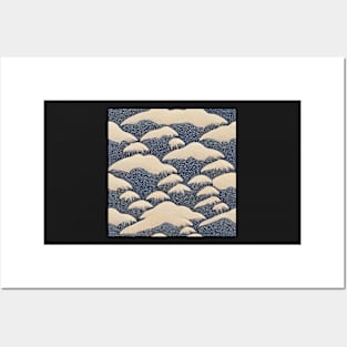 Snowy Mountains Chiyogami Pattern Posters and Art